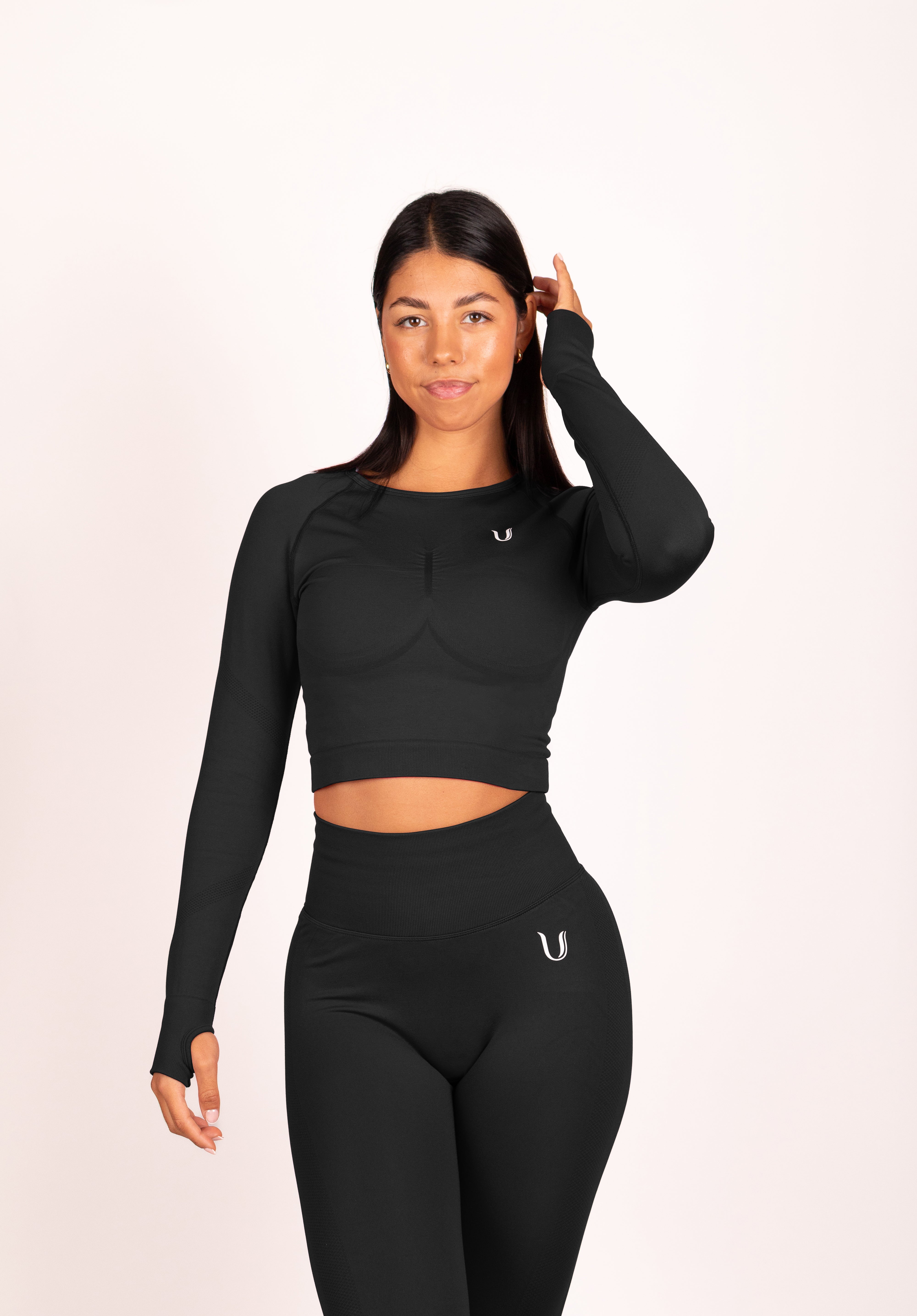 Leonie Lange Mouwen Top Shirt Zwart - Dames fitness kleding zijkant