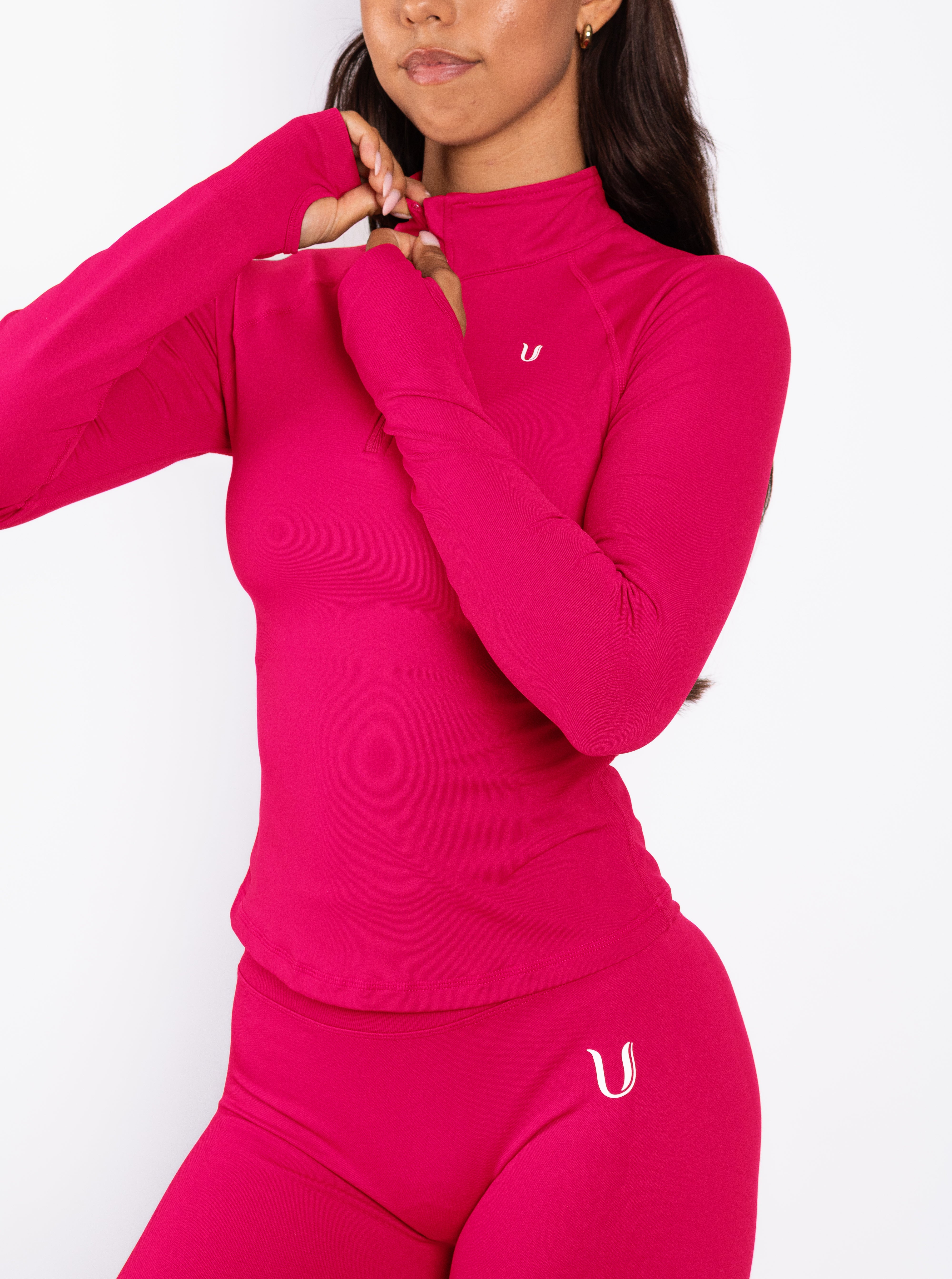 Beau | Half Zip Langarm Top - Himbeere