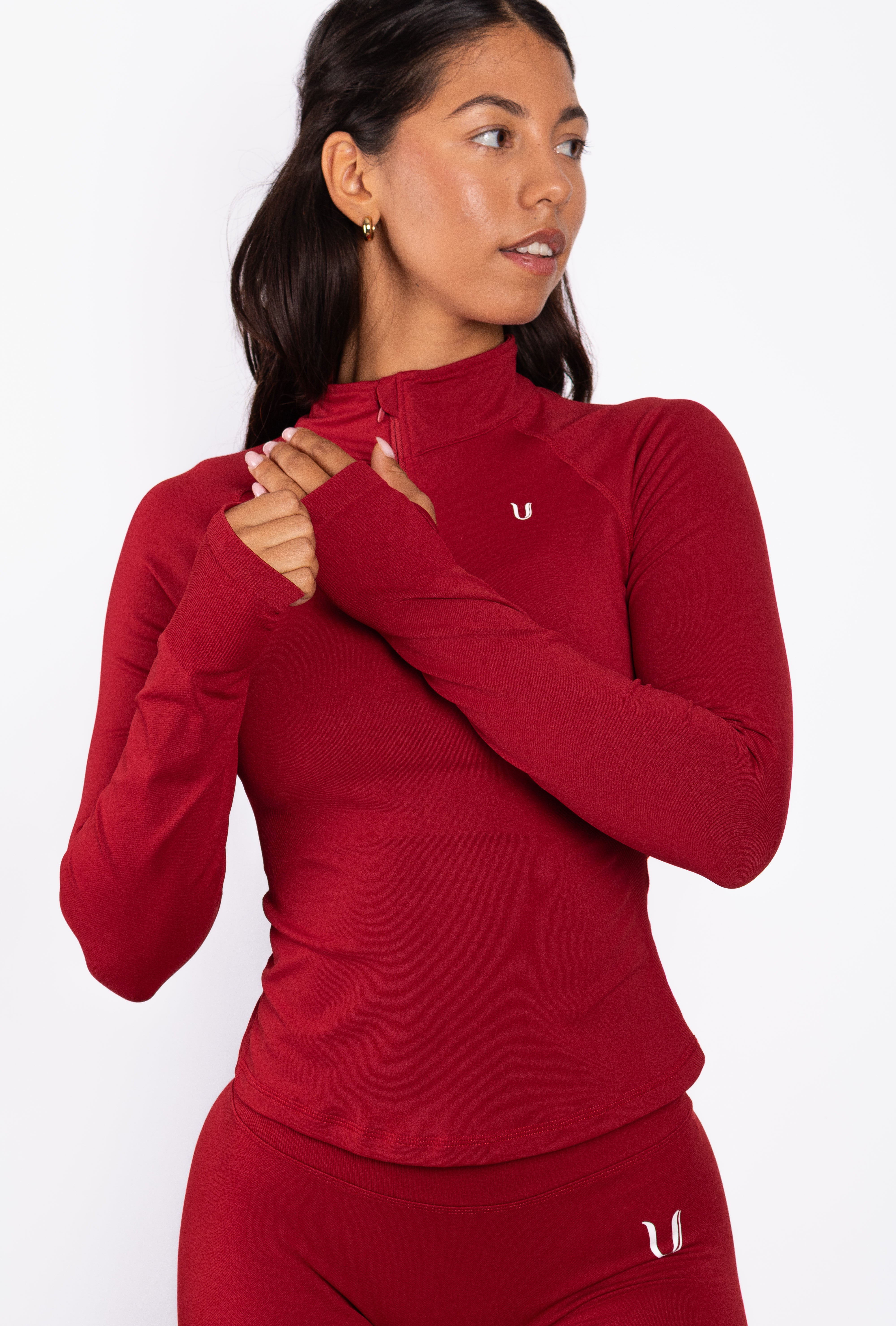 Beau | Half Zip Long Sleeve Top Red