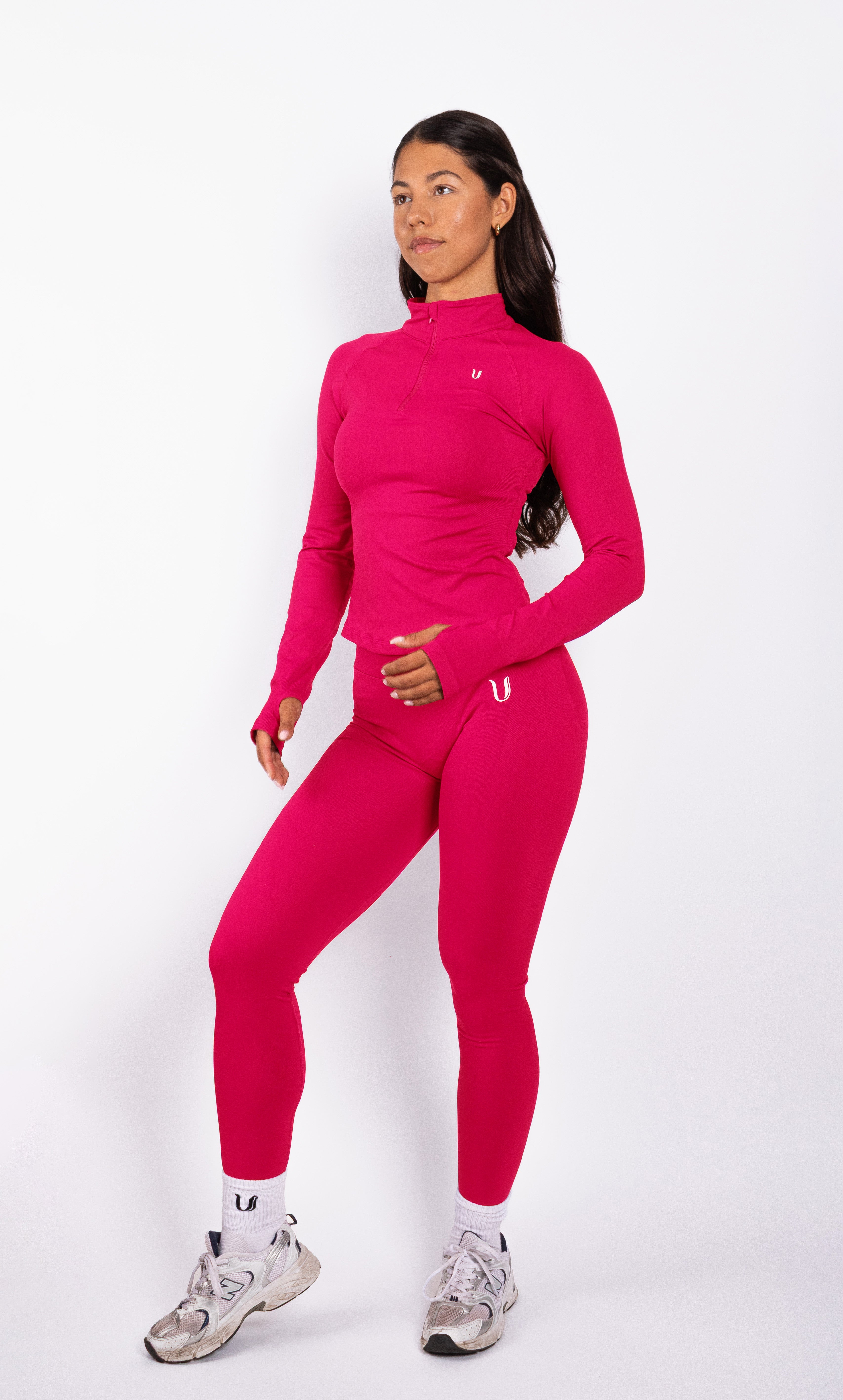 Beau | Half Zip Langarm Top - Himbeere