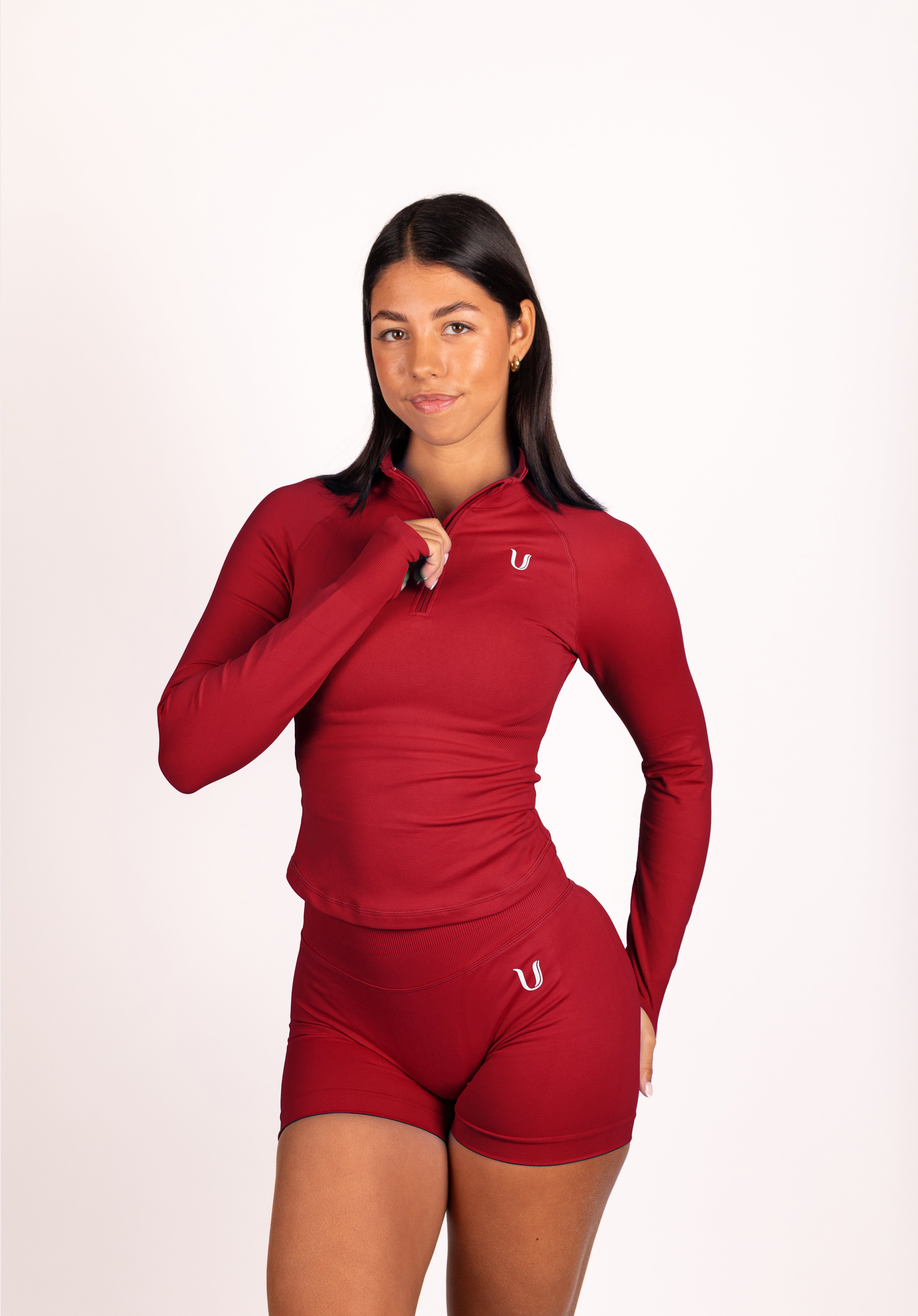 Beau | Half Zip Langarm Top - Rot
