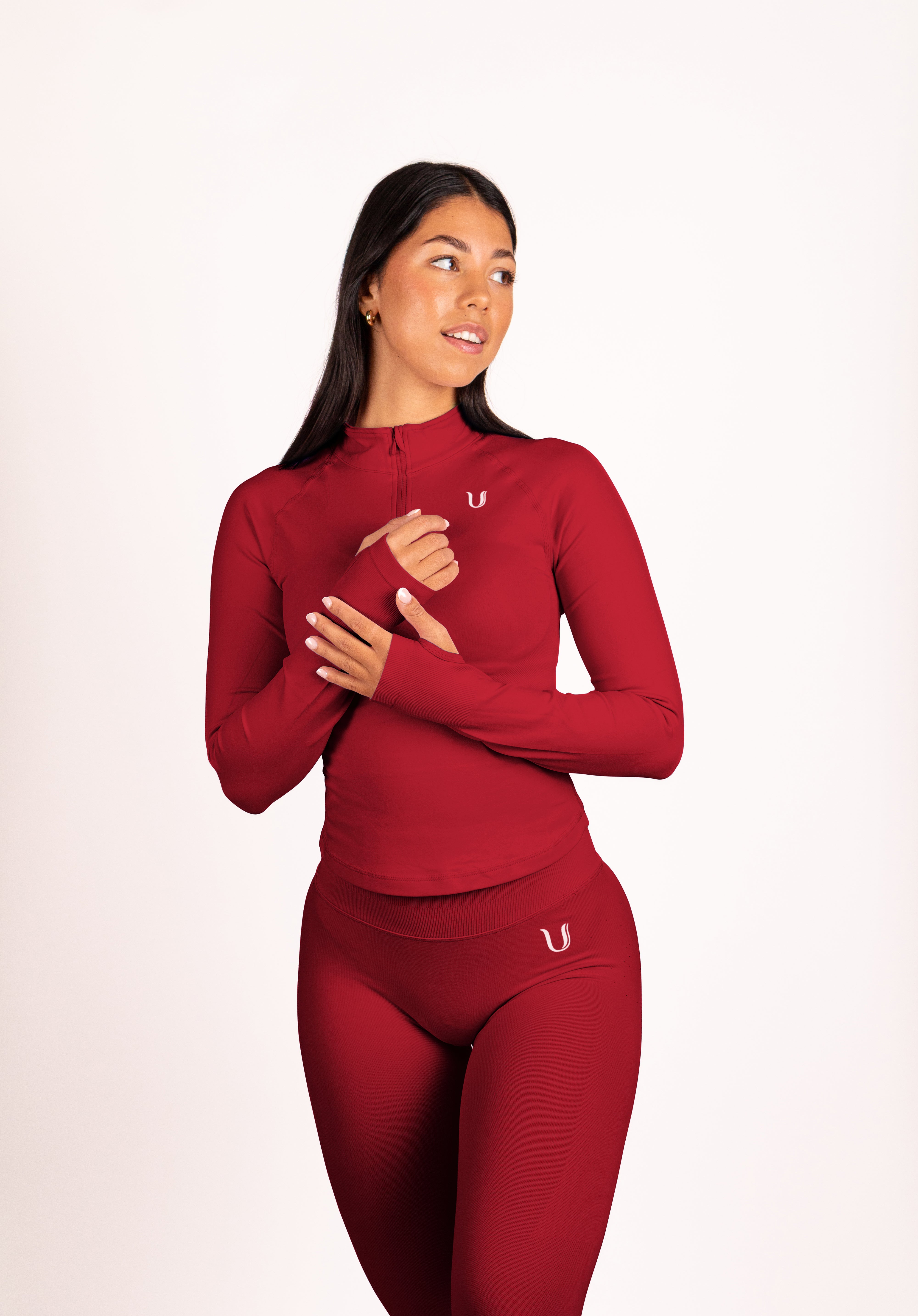 Beau | Half Zip Langarm Top - Rot