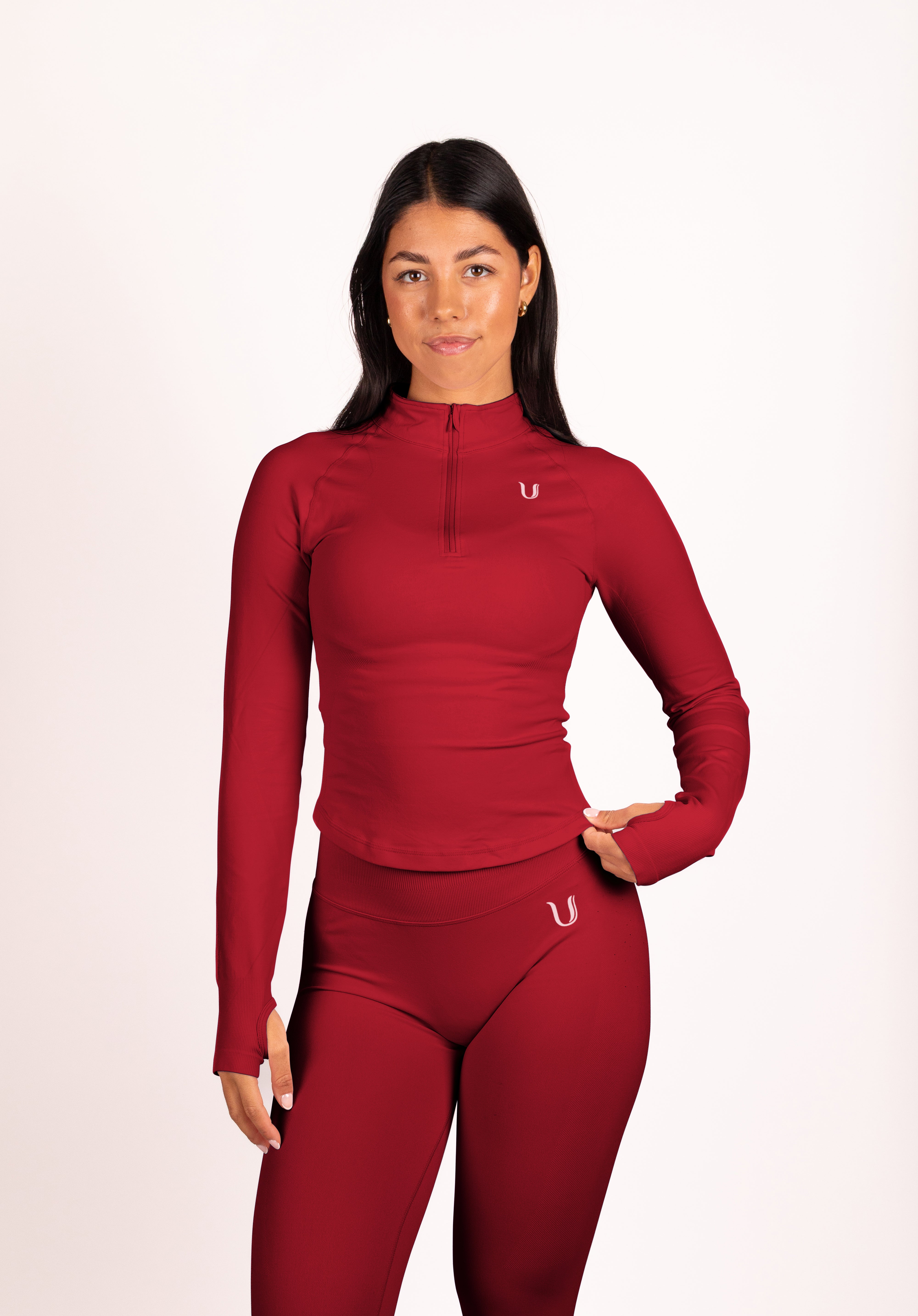 Beau | Half Zip Langarm Top - Rot