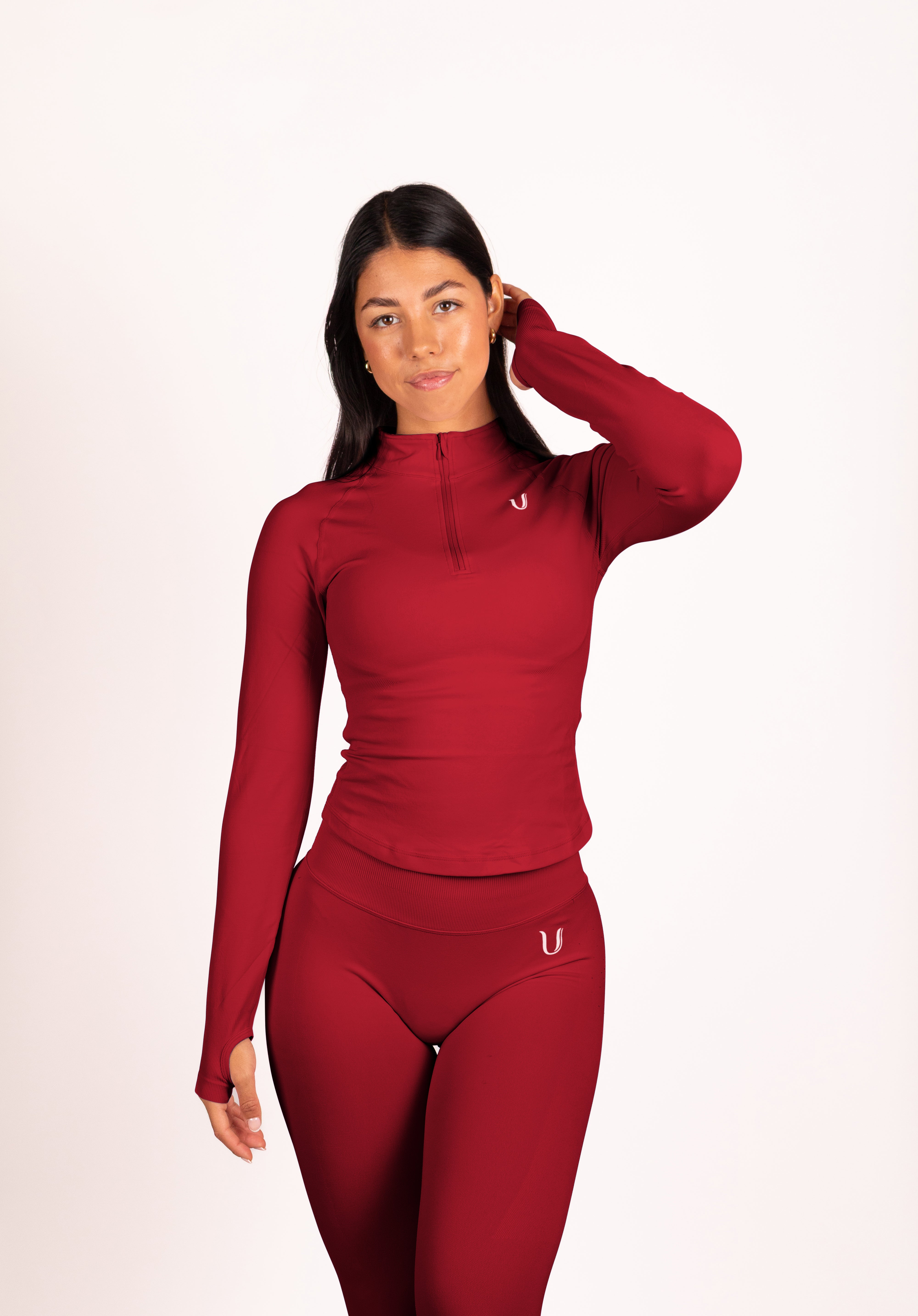 Beau | Half Zip Langarm Top - Rot