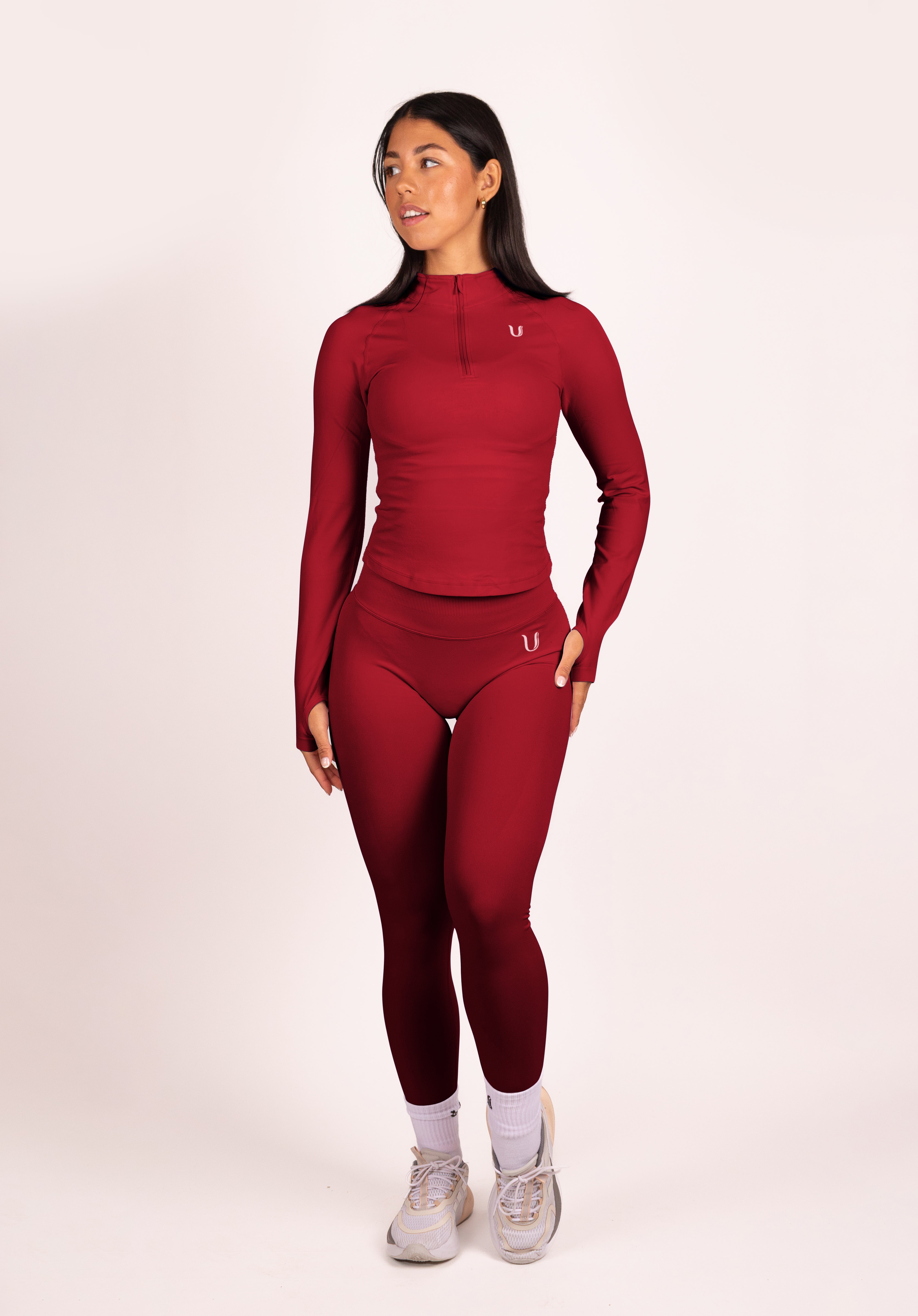 Beau | Half Zip Langarm Top - Rot