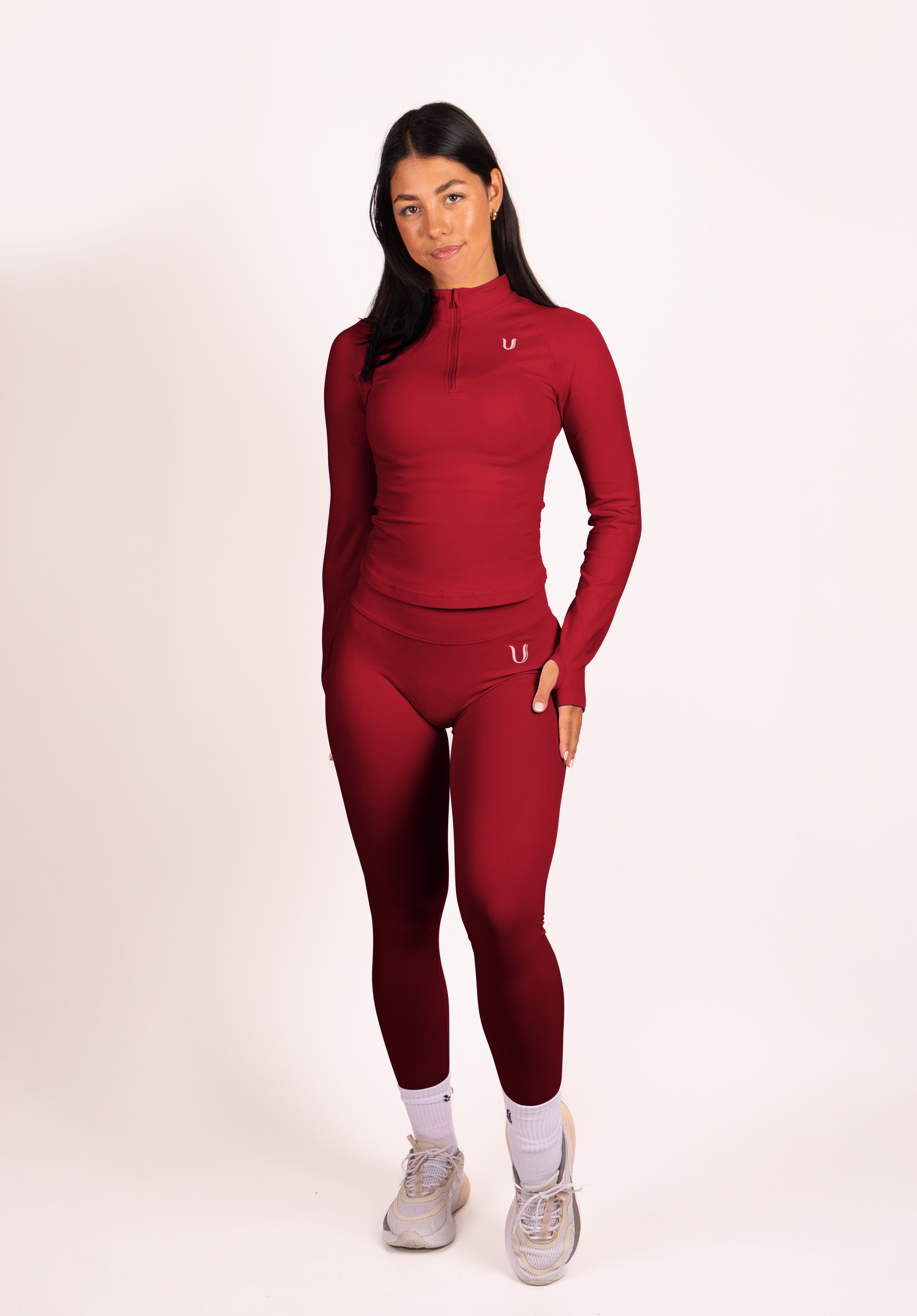 Beau | Half Zip Langarm Top - Rot