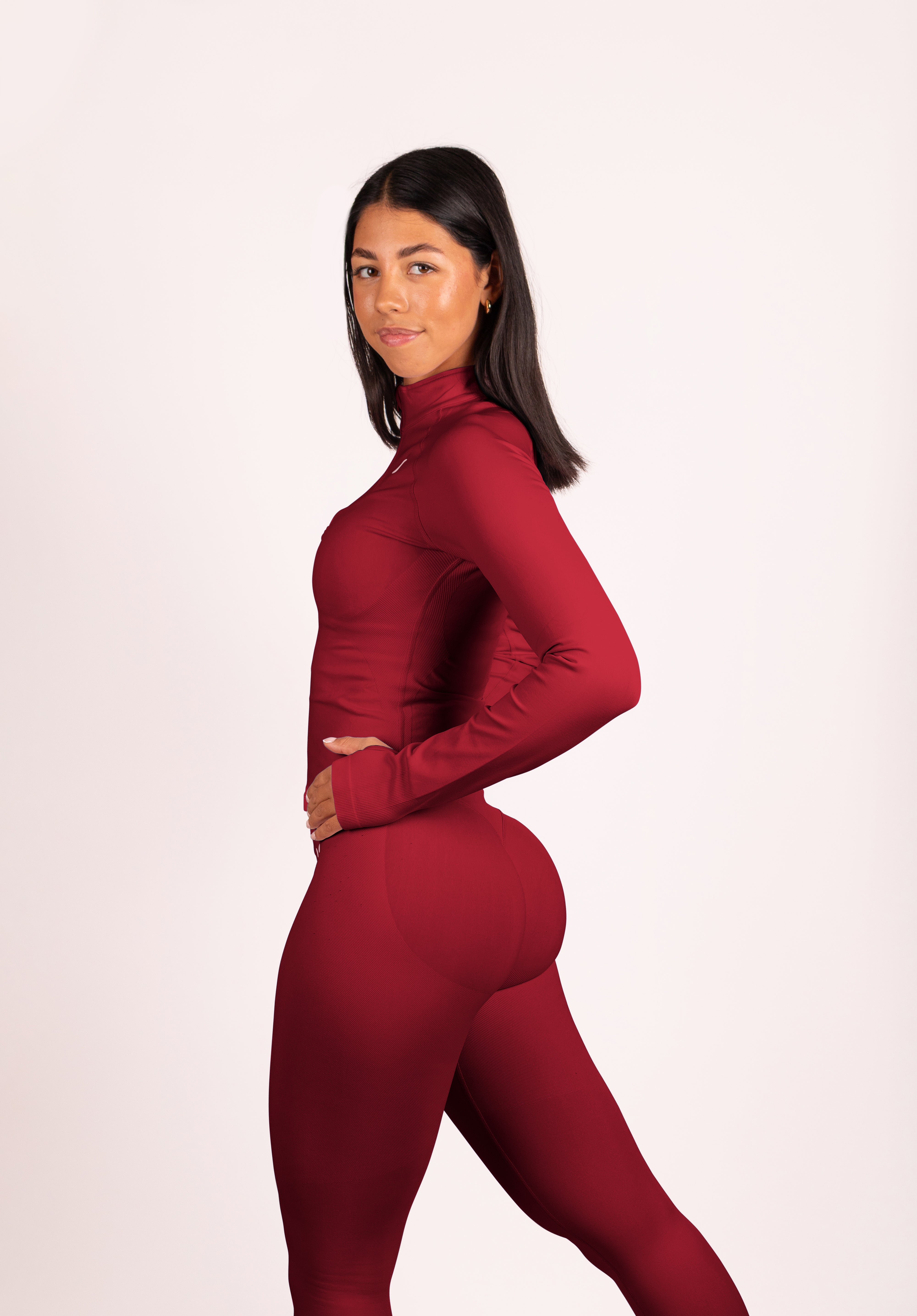 Beau | Half Zip Langarm Top - Rot