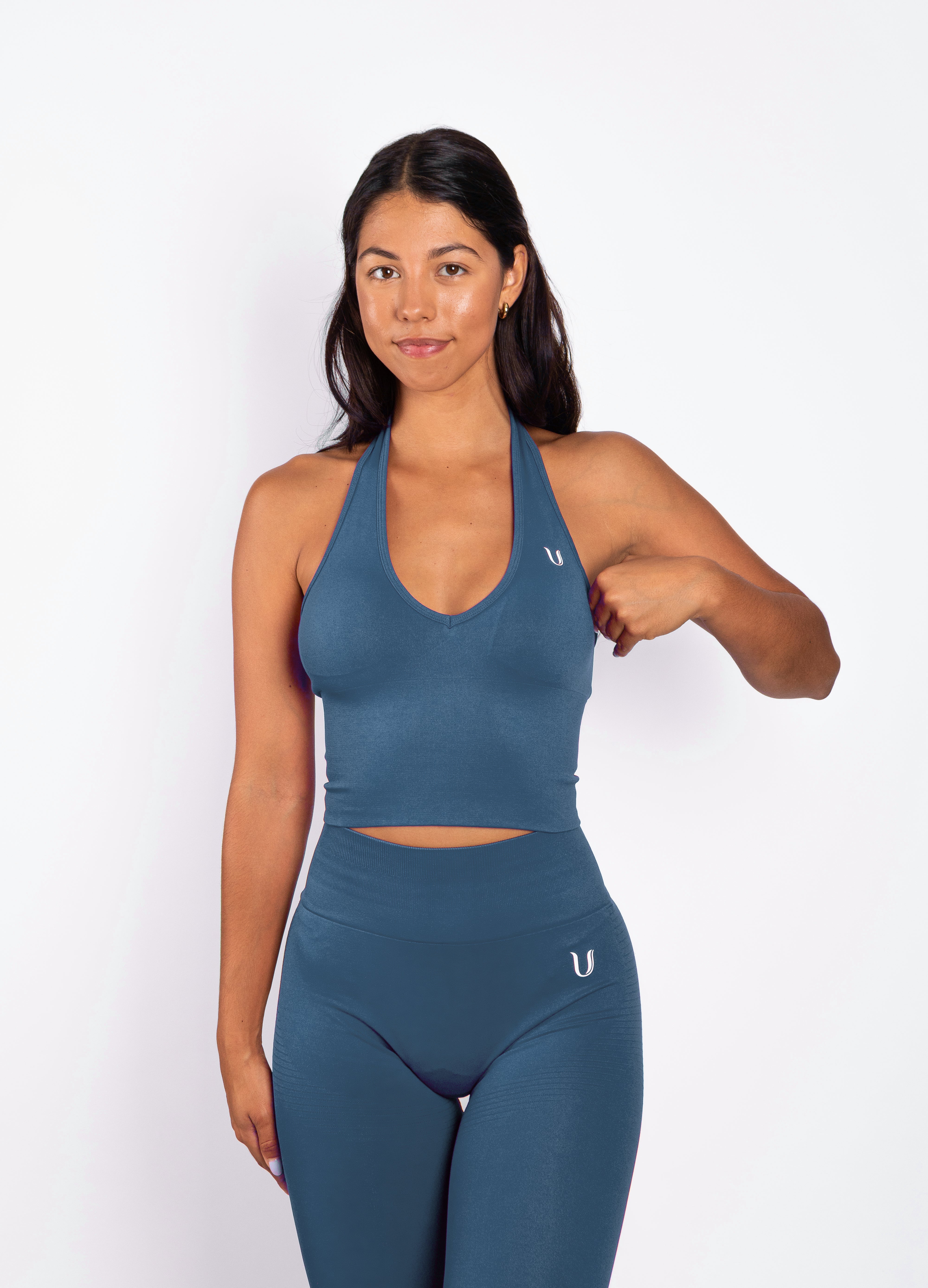 Bibi | Geripptes Nahtloses Halter Top – Blau