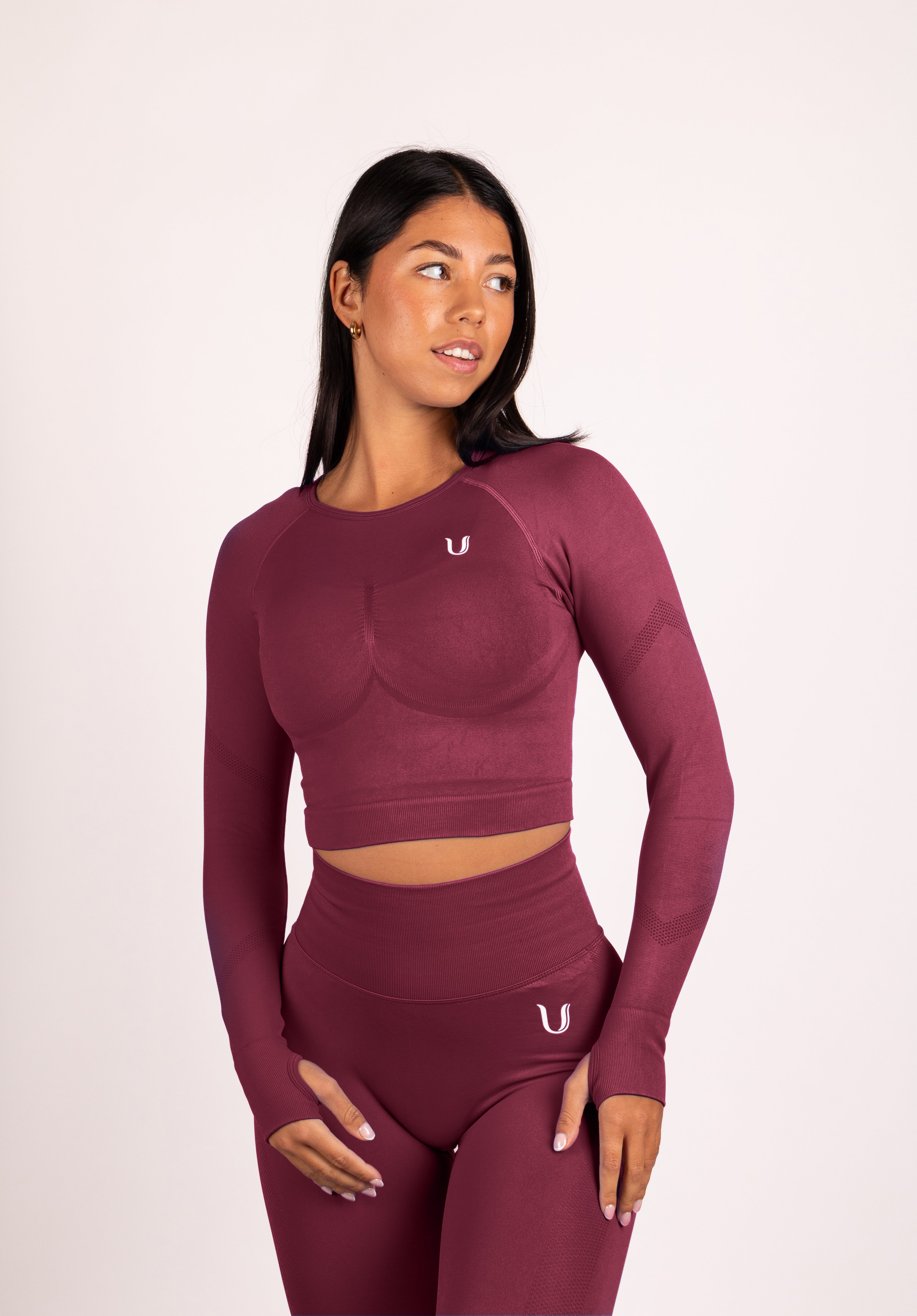 Leonie Lange Mouwen Top Shirt Wijnrood - Dames workout kleding achterkant