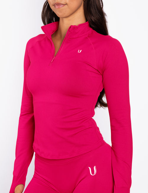Beau | Half Zip Langarm Top - Himbeere