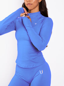 Beau | Half Zip Lange Mouwen Top - Blauw