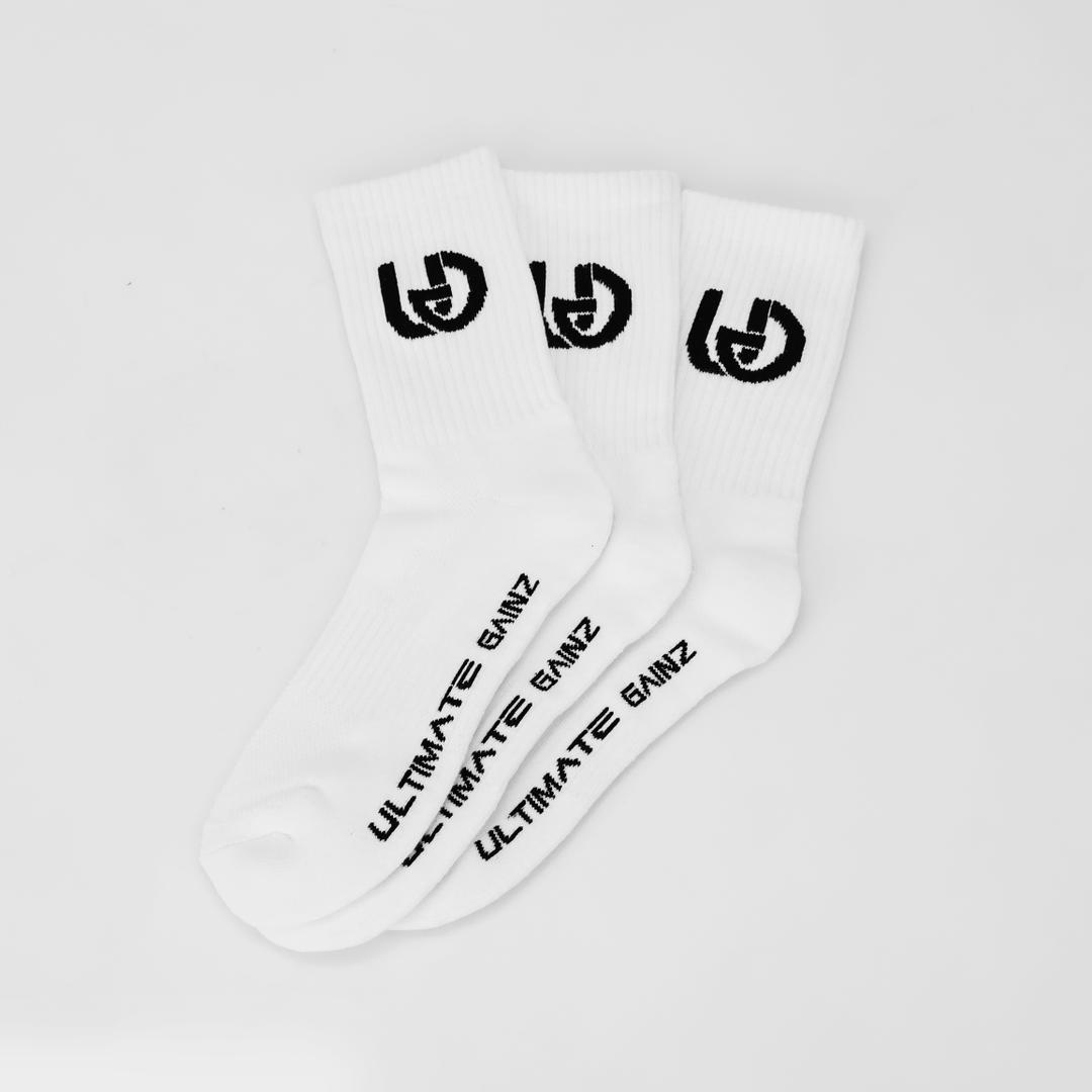 Ultimate Gainz - Chaussettes de Performance Unisexes - Blanc 3 Paires